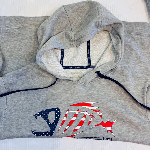 G Loomis Mens L Hoodie Fishing Heather Gray Stars Stripes - Picture 4 of 8